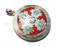 92.5 Sterling Silver Handcrafted Tibetan OM Mantra & Double Vajra Pendant with Turquoise, Coral, Lapis Inlays - Tibetan Jewelry - SS129