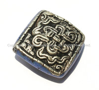 1 Bead - Large Tibetan Repousse Tibetan Silver Endless Knot Bead with Lapis Side Inlays - Big Square Diamond Shape Focal Bead - B2258-1