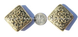2 BEADS - Tibetan Repousse Brass Endless Knot Square Focal Beads - Infinity Knot - Unique Ethnic Metal Beads - B1685-2