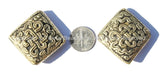 2 BEADS - Tibetan Repousse Brass Endless Knot Square Focal Beads - Infinity Knot - Unique Ethnic Metal Beads - B1685-2