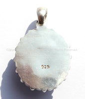92.5 Sterling Silver & White Buddha Tibetan Pendant with Emerald, Ruby Inlays - Buddhist Buddha Sterling Silver Tibetan Jewelry - SS123