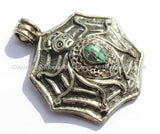 Tibetan Spider Pendant with Turquoise Inlay - TibetanBeadStore Handmade Ethnic Tribal Tibetan Jewelry Pendant