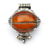 Ethnic Tibetan Amber Copal Resin Ghau Style Pendant with Silver Caps - Ethnic Tribal Tibetan Jewelry - WM2432