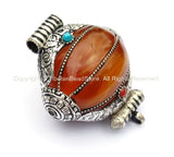 Ethnic Tibetan Amber Copal Resin Ghau Style Pendant with Silver Caps - Ethnic Tribal Tibetan Jewelry - WM2432
