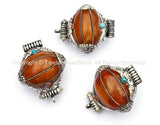 Ethnic Tibetan Amber Copal Resin Ghau Style Pendant with Silver Caps - Ethnic Tribal Tibetan Jewelry - WM2432