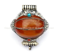 Ethnic Tibetan Amber Copal Resin Ghau Style Pendant with Silver Caps - Ethnic Tribal Tibetan Jewelry - WM2432