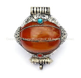 Ethnic Tibetan Amber Copal Resin Ghau Style Pendant with Silver Caps - Ethnic Tribal Tibetan Jewelry - WM2432