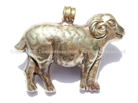 Tibetan Reversible Repousse Tibetan Silver Ram Pendant with Turquoise Inlay - Tibetan Animal Pendant - Handmade Tibetan Jewelry - WM5321