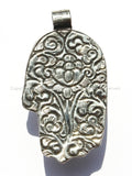 Tibetan Repousse Tibetan Silver Buddha Hand Pendant with Lapis Inlay & Lotus Floral Details - Hamsa Buddha Hand - WM5199