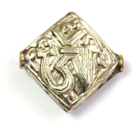 1 Bead - Repousse Carved  Tibetan Silver Tibetan OM Bead - Tibetan Beads - Ethnic Tribal Tibetan Beads - B2451