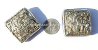 2 beads - Tibetan Repousse Tibetan Silver Endless Knot Square Focal Beads with Lapis Inlays - Infinity Knot - B1703