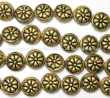 1 BEAD - Tibetan Floral Repousse Brass Bead - Ethnic Handmade Round Button Disc Beads - B1441-1