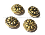 1 BEAD - Tibetan Floral Repousse Brass Bead - Ethnic Handmade Round Button Disc Beads - B1441-1