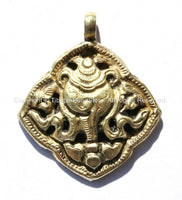 Tibetan 8 Auspicious Symbols The Conch Shell Brass Pendant - Ethnic Nepal Tibetan Handmade Buddhist Meditation Jewelry Pendant - WM470