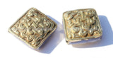 Tibetan Repousse Brass Endless Knot Square Focal Beads with Lapis Inlays- 1 Bead - Infinity Knot - B1691-1