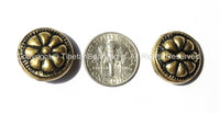 2 BEADS - Tibetan Floral Repousse Brass Beads - Ethnic Handmade Round Button Disc Beads - B1441-2