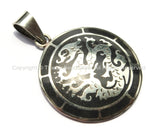 2 PENDANTS - Tibetan Carved Dragon Medallion Pendants with Black Inlay - WM1306-2