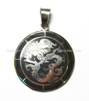 Tibetan Carved Dragon Medallion Pendant with Black Inlay - WM1306-1