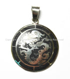 Tibetan Carved Dragon Medallion Pendant with Black Inlay - WM1306-1