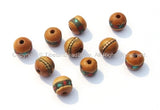 10 beads - 9-10mm Size Tibetan Wood Inlaid Beads with Turquoise & Coral Inlays - LPB15-10