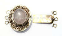 OOAK Tibetan Handmade Brass Clasp with Rose Quartz Inlay - Handmade Findings -  Tibetan Jewelry - Tibetan Beads - Ethnic Clasps - B2687