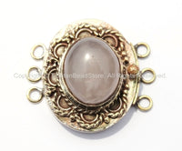OOAK Tibetan Handmade Brass Clasp with Rose Quartz Inlay - Handmade Findings -  Tibetan Jewelry - Tibetan Beads - Ethnic Clasps - B2687