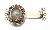 OOAK Tibetan Handmade Brass Clasp with Rose Quartz Inlay - Handmade Findings -  Tibetan Jewelry - Tibetan Beads - Ethnic Clasps - B2698