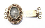 OOAK Tibetan Handmade Brass Clasp with Rose Quartz Inlay - Handmade Findings -  Tibetan Jewelry - Tibetan Beads - Ethnic Clasps - B2698