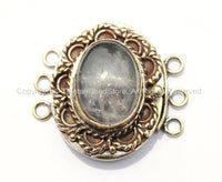 OOAK Tibetan Handmade Brass Clasp with Rose Quartz Inlay - Handmade Findings -  Tibetan Jewelry - Tibetan Beads - Ethnic Clasps - B2698
