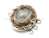 OOAK Tibetan Handmade Brass Clasp with Rose Quartz Inlay - Handmade Findings -  Tibetan Jewelry - Tibetan Beads - Ethnic Clasps - B2698