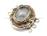 OOAK Tibetan Handmade Brass Clasp with Rose Quartz Inlay - Handmade Findings -  Tibetan Jewelry - Tibetan Beads - Ethnic Clasps - B2698