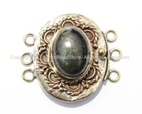 OOAK Tibetan Brass Clasp with Labradorite Inlay - Handmade Ethnic Clasps - Nepal Tibetan Jewelry - Tibetan Beads - Findings & Clasps - B2707