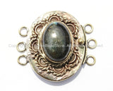 OOAK Tibetan Brass Clasp with Labradorite Inlay - Handmade Ethnic Clasps - Nepal Tibetan Jewelry - Tibetan Beads - Findings & Clasps - B2707
