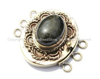 OOAK Tibetan Brass Clasp with Labradorite Inlay - Handmade Ethnic Clasps - Nepal Tibetan Jewelry - Tibetan Beads - Findings & Clasps - B2707