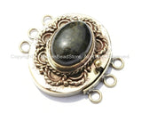 OOAK Tibetan Brass Clasp with Labradorite Inlay - Handmade Ethnic Clasps - Nepal Tibetan Jewelry - Tibetan Beads - Findings & Clasps - B2707