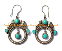 Tibetan Ethnic Earrings with Turquoise Inlays - Handmade Ethnic Tibetan Earrings- E10