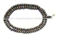 108 beads - Tibetan Dark Bone Mala Prayer Beads with Brass, Copper, Turquoise & Copal Inlays - 10mm size Tibetan Black Bone Mala - PB10 - TibetanBeadStore