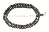 108 beads - Tibetan Dark Bone Mala Prayer Beads with Brass, Copper, Turquoise & Copal Inlays - 10mm size Tibetan Black Bone Mala - PB10 - TibetanBeadStore