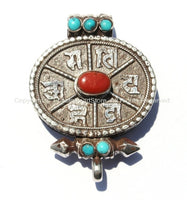 92.5 Sterling Silver Antiqued Tibetan OM Mani Mantra Ghau Prayer Box Amulet Pendant - Sterling Silver Tibetan Mantra Box Pendant - SS135