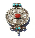 92.5 Sterling Silver Antiqued Tibetan OM Mani Mantra Ghau Prayer Box Amulet Pendant - Sterling Silver Tibetan Mantra Box Pendant - SS135