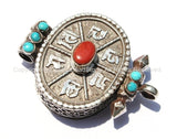 92.5 Sterling Silver Antiqued Tibetan OM Mani Mantra Ghau Prayer Box Amulet Pendant - Sterling Silver Tibetan Mantra Box Pendant - SS135