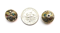 4 BEADS - Tibetan Floral Beads with Brass, Turquoise & Coral Inlays - Ethnic Tribal Tibetan Beads - B1612-4