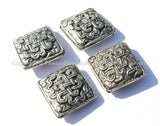 4 BEADS - Tibetan Repousse Silver-plated Metal Endless Knot Square Focal Beads - Infinity Knot - Unique Ethnic Beads - B1686-4