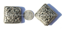 4 BEADS - Tibetan Repousse Silver-plated Metal Endless Knot Square Focal Beads - Infinity Knot - Unique Ethnic Beads - B1686-4
