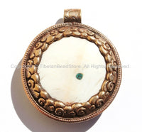 Tibetan Naga Conch Shell & Repousse Copper Pendant, Conch and Lotus Details - Tibetan Shell Pendant - Ethnic Tribal Tibetan Jewelry - WM5553