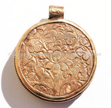 Tibetan Naga Conch Shell & Repousse Copper Pendant, Conch and Lotus Details - Tibetan Shell Pendant - Ethnic Tribal Tibetan Jewelry - WM5553