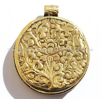 Large Tibetan Naga Conch Shell & Repousse Brass Pendant, Wish-Fulfilling Jewels and Lotus Details - Ethnic Tribal Tibetan Pendant - WM5564