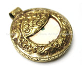 Ethnic Tibetan Naga Conch Shell with Repousse Tibetan Silver & Brass Pendant - 53mm x 61mm - Large Ethnic Tribal Naga Shell Pendant - WM3823