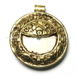 Ethnic Tibetan Naga Conch Shell with Repousse Tibetan Silver & Brass Pendant - 53mm x 61mm - Large Ethnic Tribal Naga Shell Pendant - WM3823