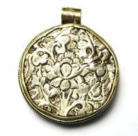Ethnic Tibetan Naga Conch Shell with Repousse Tibetan Silver & Brass Pendant - 53mm x 61mm - Large Ethnic Tribal Naga Shell Pendant - WM3823